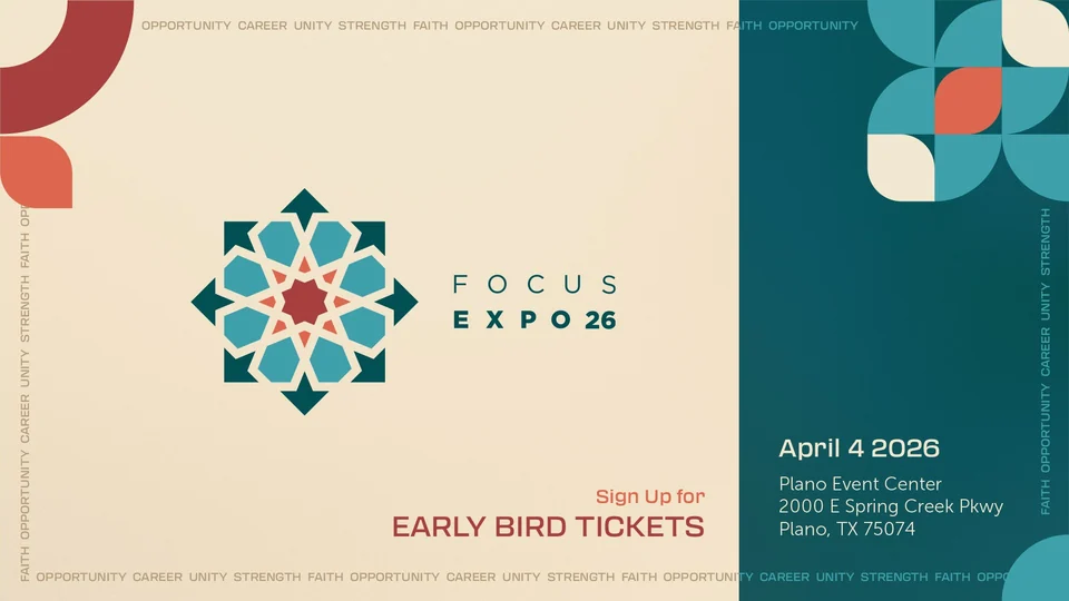 The conference’s flyer: the Focus Expo 26 compass mark on ivory, early bird tickets, April 4 2026 at Plano Event Center.